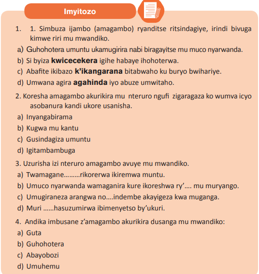 Course: Kinyarwanda ECLPE Copy 1, Topic: UMUTWE 1:KUBAKA UMUCO W’AMAHORO